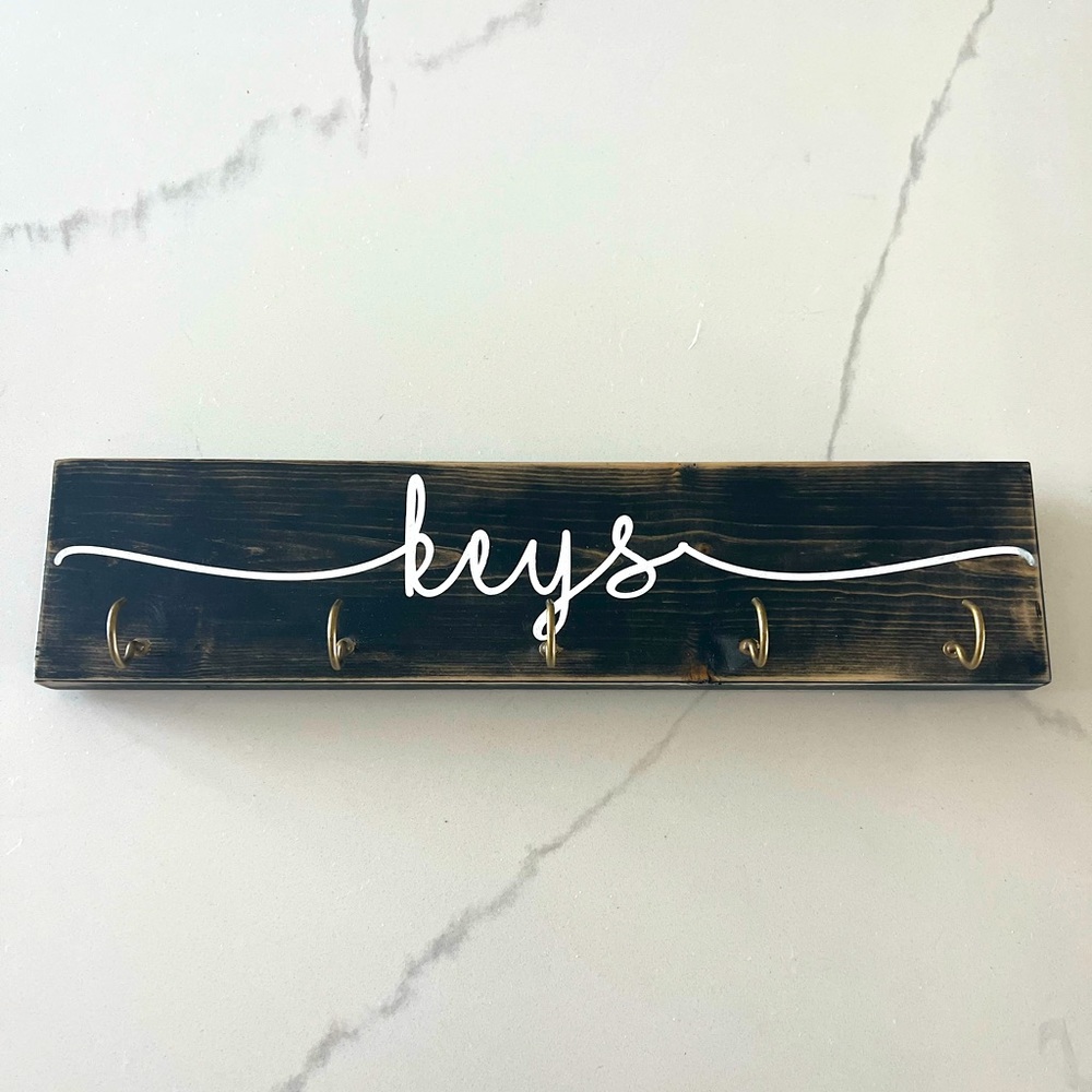 Wooden Keys Sign with Hooks